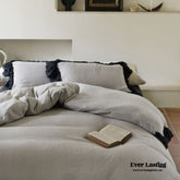 Stripe Ruffle Lace Bedding Set - Neutral Gray